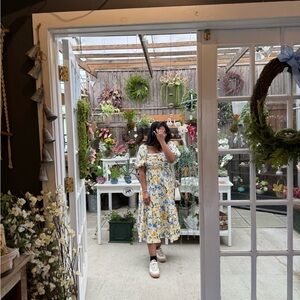 Floral Yellow and Blue Midi Dress